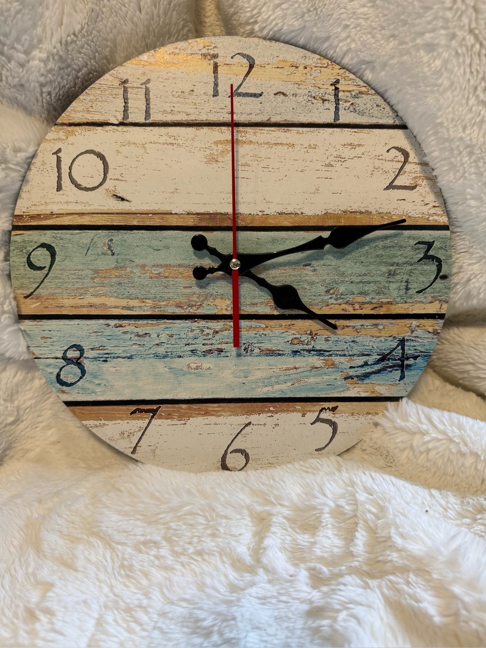 Rustic Wall Clock 12" Coastal Beach House Decor Distressed Farmhouse Faux Plank